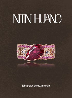 NITINHUANG 通体925纯银 培育红宝石戒指 D家高珠系列戒指 复古