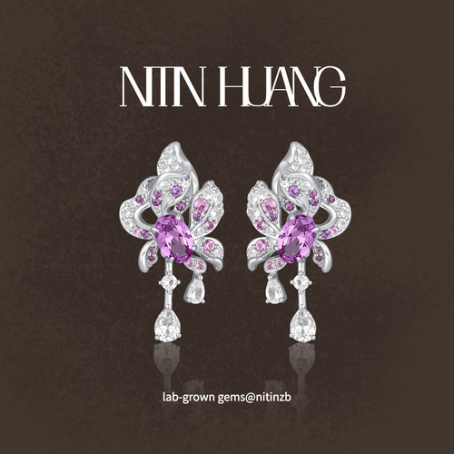 培育紫色蓝宝石耳钉耳坠