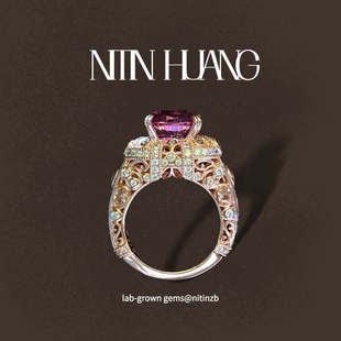 【关注立减】NITINHUANG培育宝石帕帕拉恰戒指培育蓝宝石6克拉