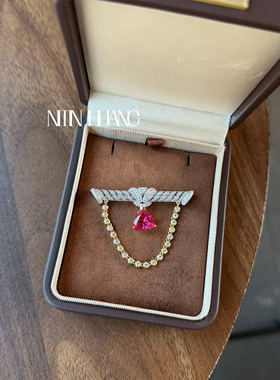 NITINHUANG 三角切帕帕拉恰莲花色麻花胸针4克拉 925纯银镀金