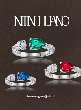 NITINHUANG 实验室培育宝石 尚家同款 培育鸽血红 钴尖晶双石戒指