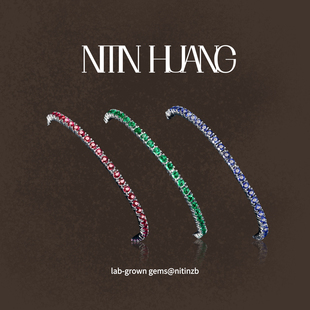 通体925银镀金 满镶卡家情侣手链 NITINHUANG 实验室培育红宝石