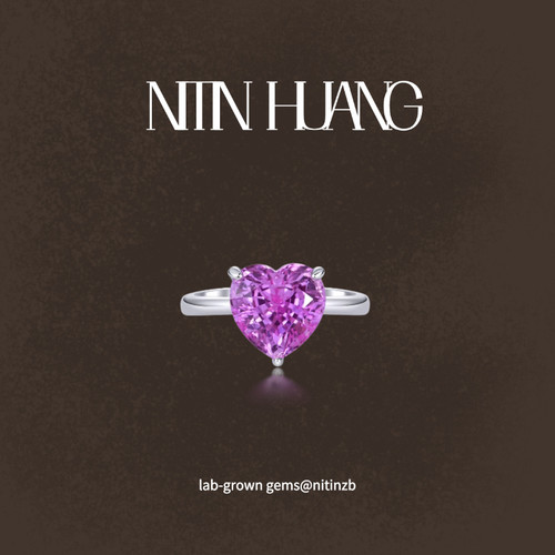 培育粉蓝宝石925纯银爱心戒指