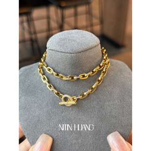 NITIN HUANG奢华满钻古巴链百搭项链通体925纯银