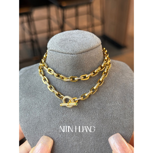 NITIN HUANG奢华满钻古巴链百搭项链通体925纯银