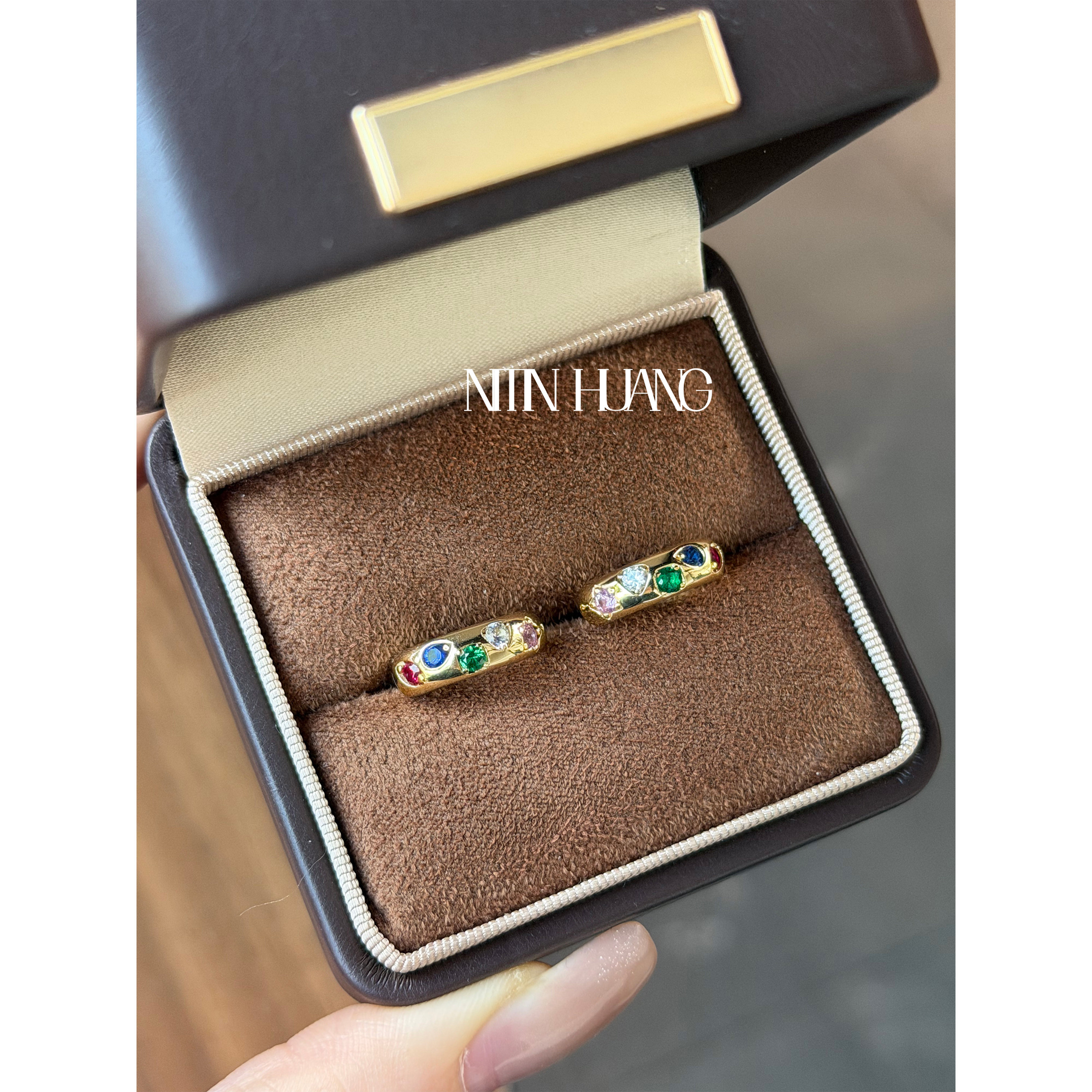 培育蓝宝石耳环通体925银镀金