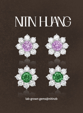 NITINHUANG培育粉色蓝宝石 太阳花全蓝宝耳钉 通体925纯银镀金