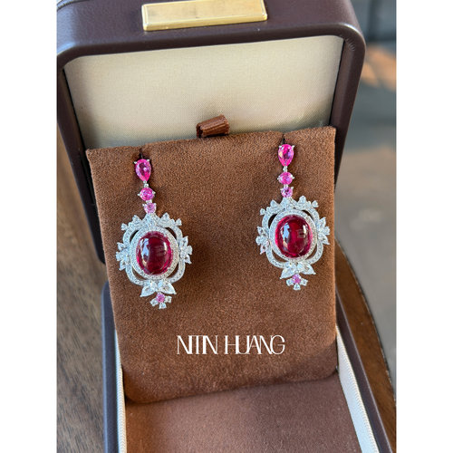 培育红宝石复古耳坠鸽子蛋耳钉