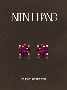 NITINHUANG 通体925纯银 红宝石耳钉 培育宝石 朱砂痣耳饰 爆款