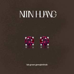 通体925纯银 爆款 红宝石耳钉 朱砂痣耳饰 培育宝石 NITINHUANG