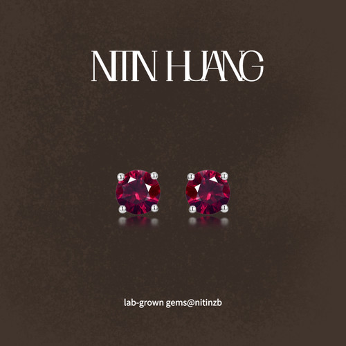 通体925纯银红宝石耳坠