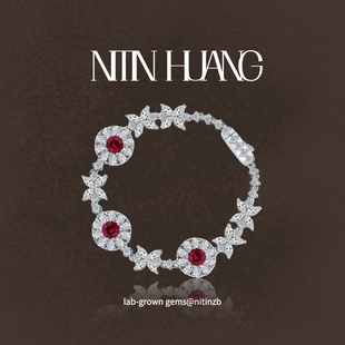 小雏菊手链 培育鸽血红宝石手链女 矢车菊蓝 925通体纯银 NITIN