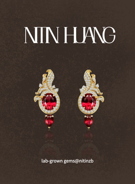 NITIN HUANG 新中式 培育鸽血红宝石 古典华丽耳坠 通体925纯银
