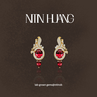 古典华丽耳坠 NITIN 培育鸽血红宝石 新中式 通体925纯银 HUANG