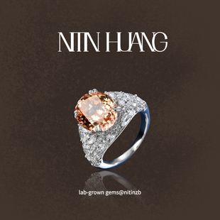 【关注立减】NITINHUANG培育蓝宝石戒指通体925培育帕帕拉恰戒指