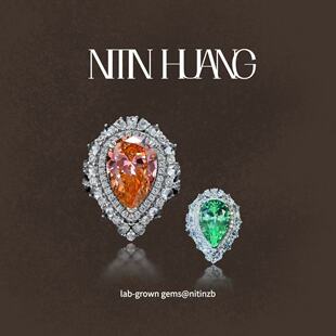 NITINHUANG 培育绿蓝宝石戒指 通体925银镀真金 培育帕帕拉恰戒指