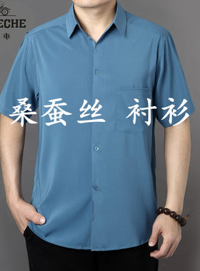 老爷车桑蚕丝短袖衬衫翻领大码