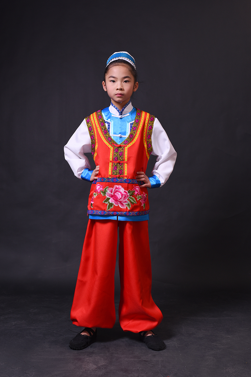 男童少数民族风舞台红色表演服