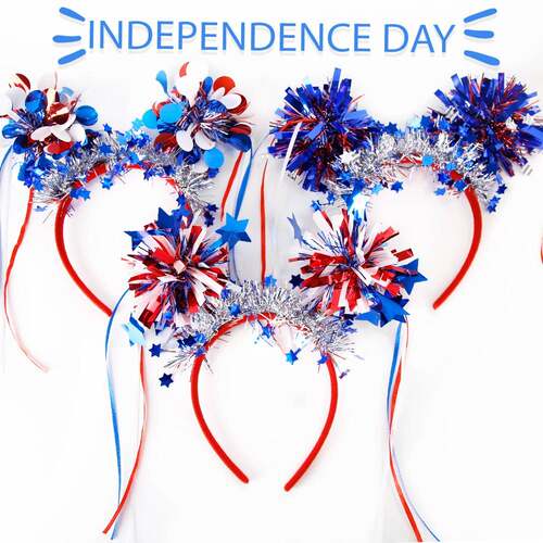 美国国庆节日主题派对装饰独立日头箍红白蓝星星拉花彩条头饰发箍