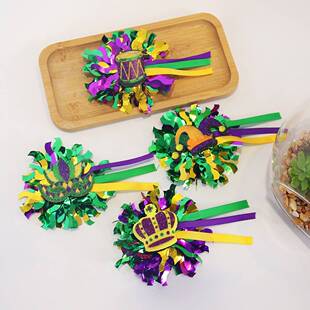 新款巴西狂欢节发夹主题派对化妆舞会装扮头饰金紫绿彩条头夹发卡