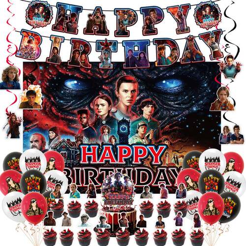 怪奇物语生日主题派对装饰stranger things5横幅蛋糕插旗气球套装