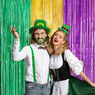 狂欢节雨丝帘装饰品节日派对背景墙布置2m绿紫金拼接雨丝流苏门帘