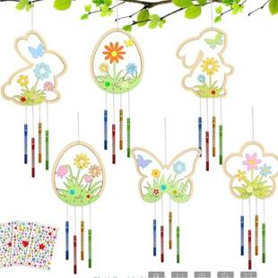 木质复活节镂空彩蛋挂件儿童手绘木片工艺品家居派对装饰鸡蛋挂件