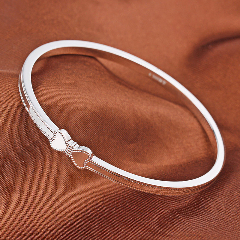 细圈闭口银手镯9999纯银女学生时尚小清新蝴蝶结封口式实心银镯子