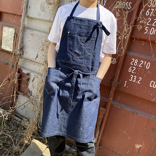 定制围裙印logo餐厅咖啡师奶茶店花艺理发师罩衣牛仔工作服围腰