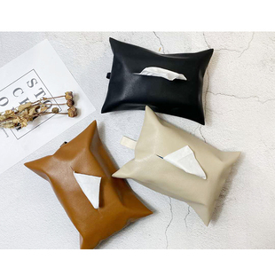 原创设计北欧纸巾盒进口pu皮抽纸盒卧室桌面床头抽纸套车载纸抽盒