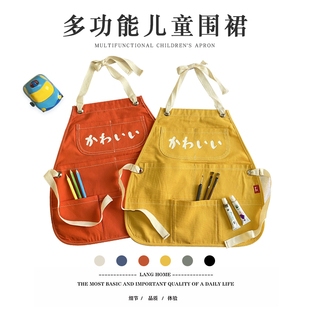 儿童围裙定制印字书法纯棉日式 罩衣防污幼儿园班服可调节背带画画