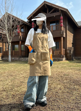 帆布围裙定制logo印字奶茶店花店咖啡烫染师餐饮专用防污工作服女