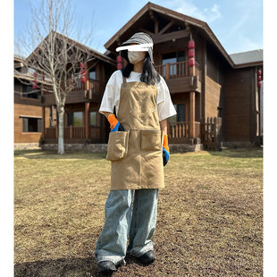 帆布围裙定制logo印字奶茶店花店咖啡烫染师餐饮专用防污工作服女