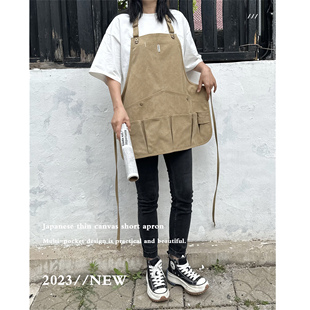 日式 咖啡师背带帆布围裙防污奶茶店调酒师专用工作服定制logo印字