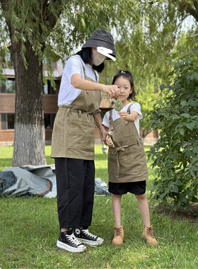 亲子围裙帆布户外做饭画画罩衣手工复古防污围腰儿童定制logo印字