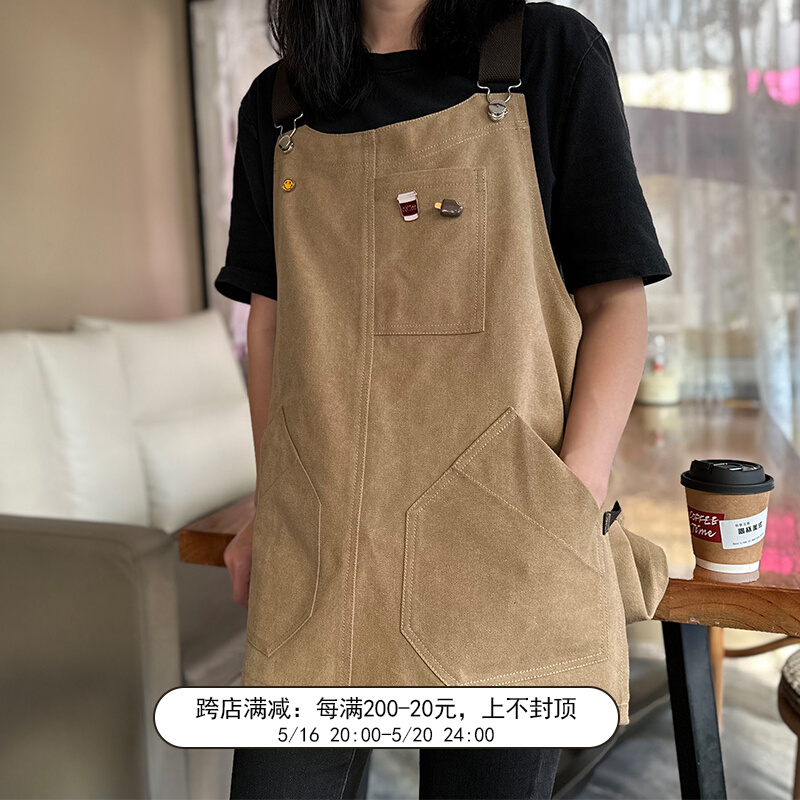 咖啡师围裙男帆布耐磨园艺画画理发师油画围K裙工作服女可定制log