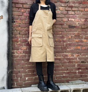 美式 纯棉斜纹围裙咖啡师画室餐厅双肩工作高端围裙男女定制logo