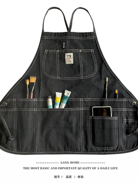 日式短款餐厅时尚牛仔罩衣围裙咖啡师美甲店奶茶店化妆师工作服