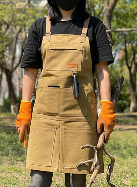 美式露营工作服复古帆布园艺花艺咖啡师围裙无袖防污围腰定制logo
