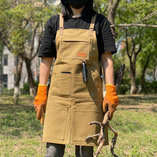 美式 防污围腰定制logo 露营工作服复古帆布园艺花艺咖啡师围裙无袖