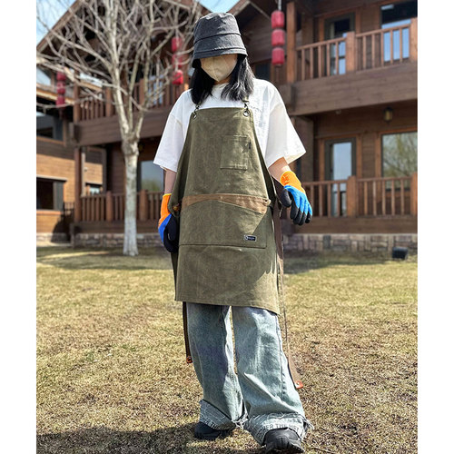 美式帆布围裙咖啡师工作服