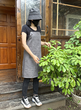 牛仔围裙西餐厅烘焙咖啡师服务员无袖围腰防污工作服定制logo罩衣
