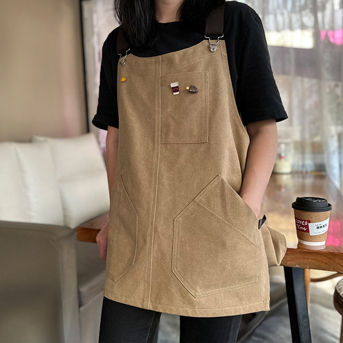 咖啡师围裙帆布工作服可定制logo