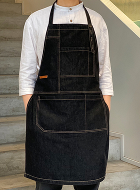 餐饮花店牛仔罩衣家用工作围裙奶茶店咖啡厅美发师日式围腰定制