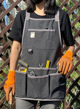 美式户外围裙男木工匠园艺师露营野炊黑色防污工作服女定制印logo