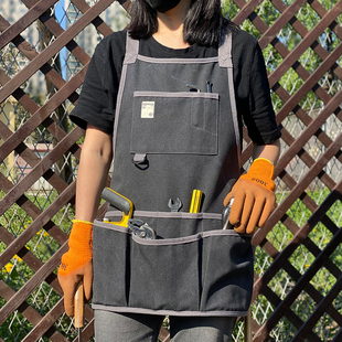 美式 户外围裙男木工匠园艺师露营野炊黑色防污工作服女定制印logo