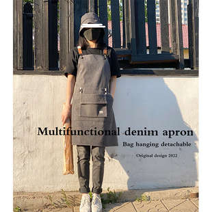 美式 围裙厨房烘焙咖啡店餐饮专用牛仔纯棉工作服男女定制logo印字