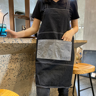 设计师牛仔布定制logo工作服网红款 罩衣咖啡师餐饮蛋糕店带兜围裙