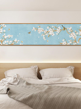 新中国风床头横幅装饰画客厅沙发背景墙卧室墙壁挂画八角形花鸟壁