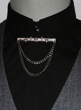 欧美个性男士衬衣领针潮牌单品配饰多层链条领链朋克嘻哈铆钉胸针